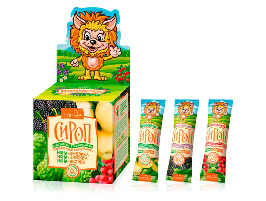 

Сироп с фруктово-ягодным соком «Иммувенок» для детского иммунитета TianDe Fruit Juice Syrup For Kids, 21шт по 10г (4650061391621)