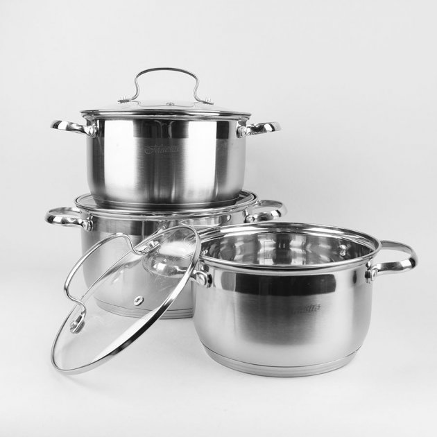 

Набор кастрюль Maestro MR-3520-6MS из нержавеющей стали 6 предметов 2х3х4 л Серебристый (TRG-12784)