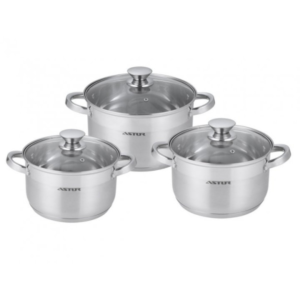 

Набор кастрюль Astor из нержавеющей стали 3 кастрюли с крышками 2.5 л 3.6 л 4.7 л Серебристый (TRG-13458)
