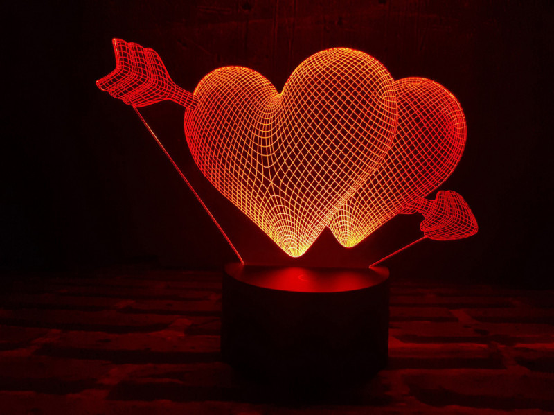 

Детский ночник - светильник "Два сердца со стрелой" 3DTOYSLAMP