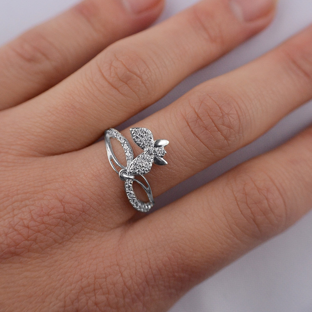 

Серебряное родированное кольцо Бабочка 50-kr 21.5