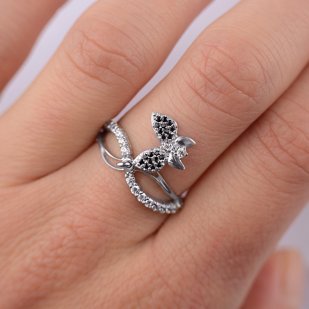 

Серебряное родированное кольцо Бабочка 46-kr 17