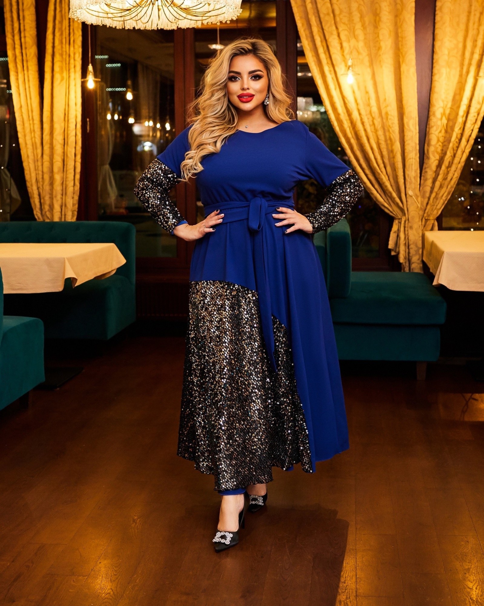 

Платье вечернее длинное длинный рукав подол серебристая пайетка Miss Podium Электрик, Платье вечернее длинное длинный рукав подол серебристая пайетка Miss Podium Электрик 50