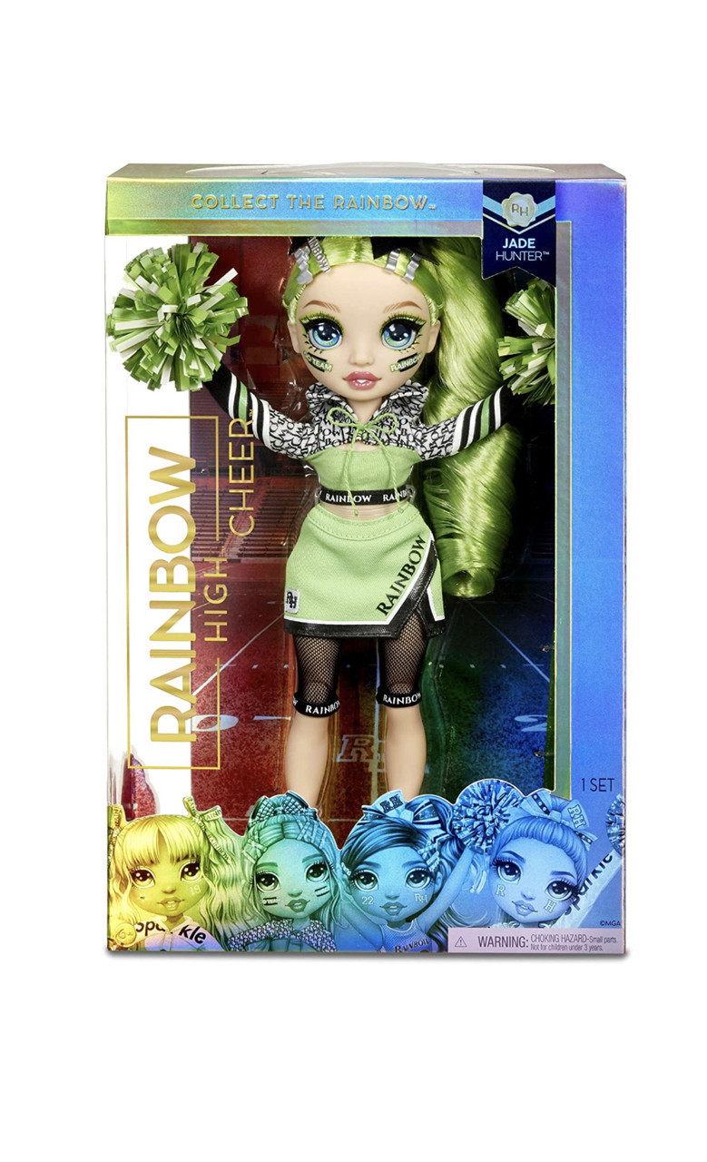 

Кукла Rainbow High Cheer Jade Hunter Джейд Хантер (зелёная) – Green Cheerleader Fashion Doll with 2 Pom Poms