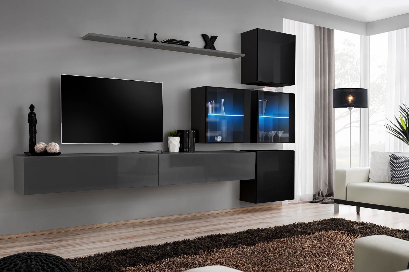 

Меблева стінка Switch XIX ASM 27 GZ SW 19 графіт/ чорний