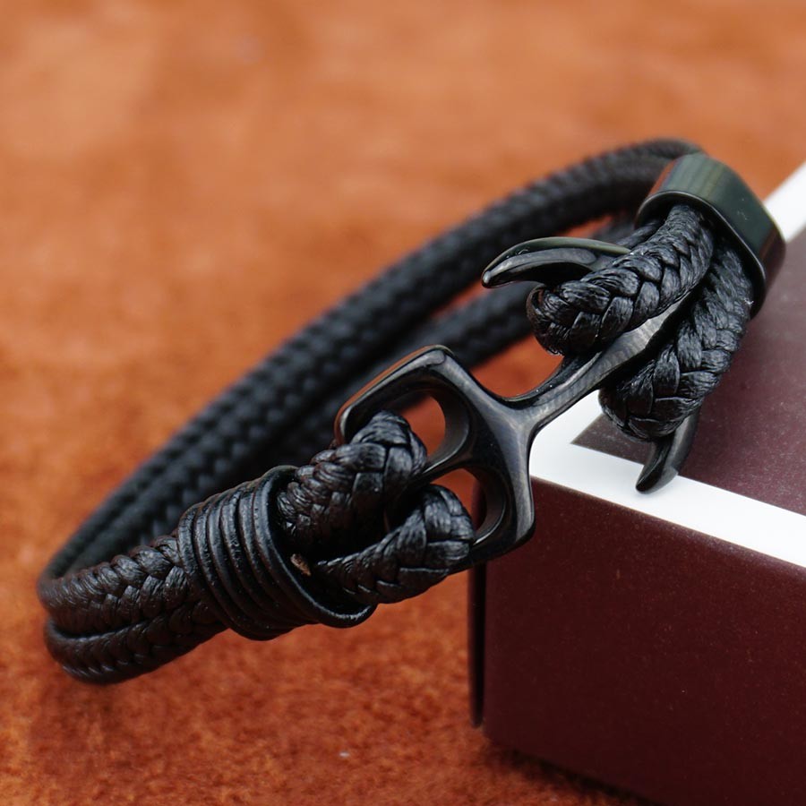 

Мужской кожаный браслет с якорем Baellerry Чёрный 17.5 см