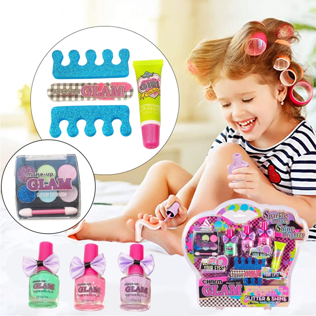 

Набор детской косметики для девочек Makeup Toys: лак для ногтей, блеск для губ, тени для век, пилочка, разделитель для пальцев