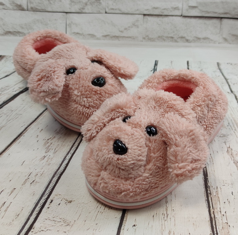 

Детские тапочки тапки теплые меховые комнатные домашние для девочки розовый собачки LION 28/29р 15.5-16см