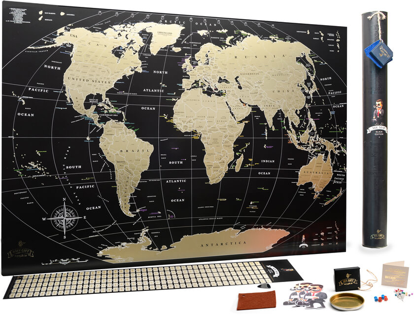 

Подробная скретч карта мира MyGift Black edition ENG с золотым тиснением в оригинальном тубусе, 88х63 см