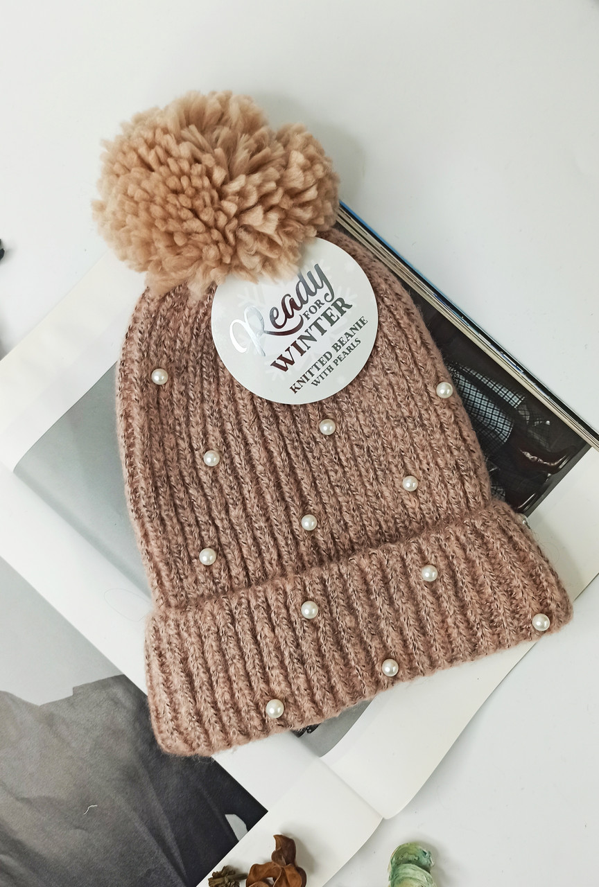 

Шапка женская Ladies Hat с бусинками Германия  пудра, Шапка женская Ladies Hat с бусинками Германия One Size пудра