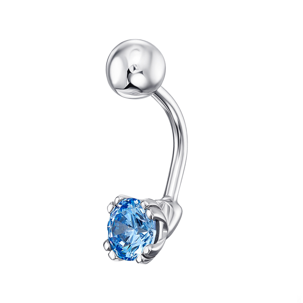 

Серебряный пирсинг для пупка с голубым фианитом S Zirconia 000138834