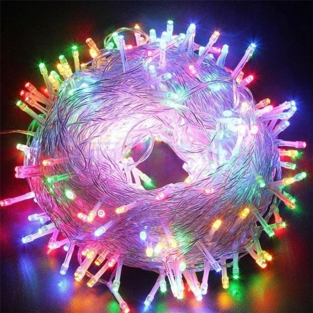 

Гирлянда цепь светодиодная классическая 20м 200 LED прозрачный шнур круглые лампочки от сети разноцветная