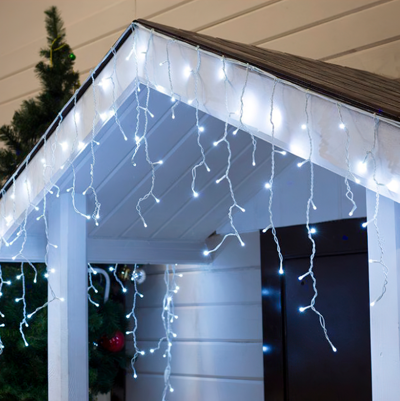 

Гирлянда бахрома уличная светодиодная 5 м 100 LED с переходником прозрачный провод от сети Холодна Белая
