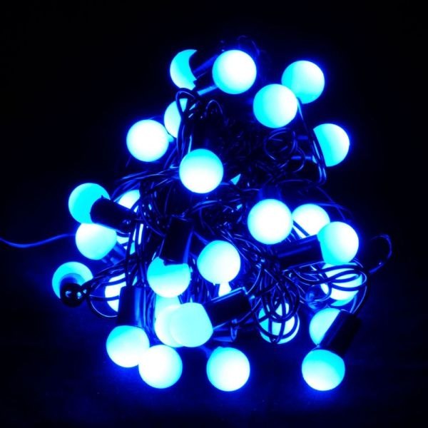 

Гирлянда цепь светодиодная классическая 4 м 100 LED 8 режимов черный шнур шарики твинки матовые Голубая