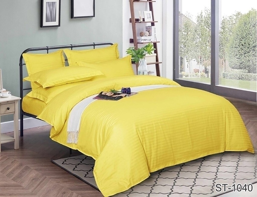 

Постельное белье желтое страйп-сатин Tag tekstil Luxury ST-1040 Двуспальный
