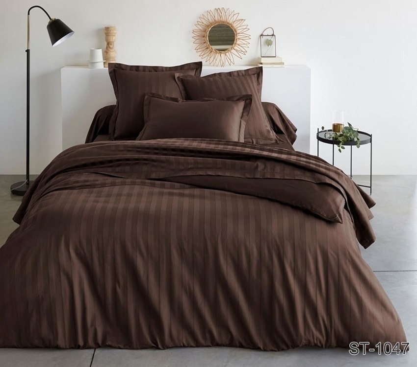 

Постельное белье коричневое страйп-сатин Tag tekstil Luxury ST-1047 Евро