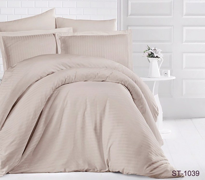 

Постельное белье кремовое страйп-сатин Tag tekstil Luxury ST-1039 Евро