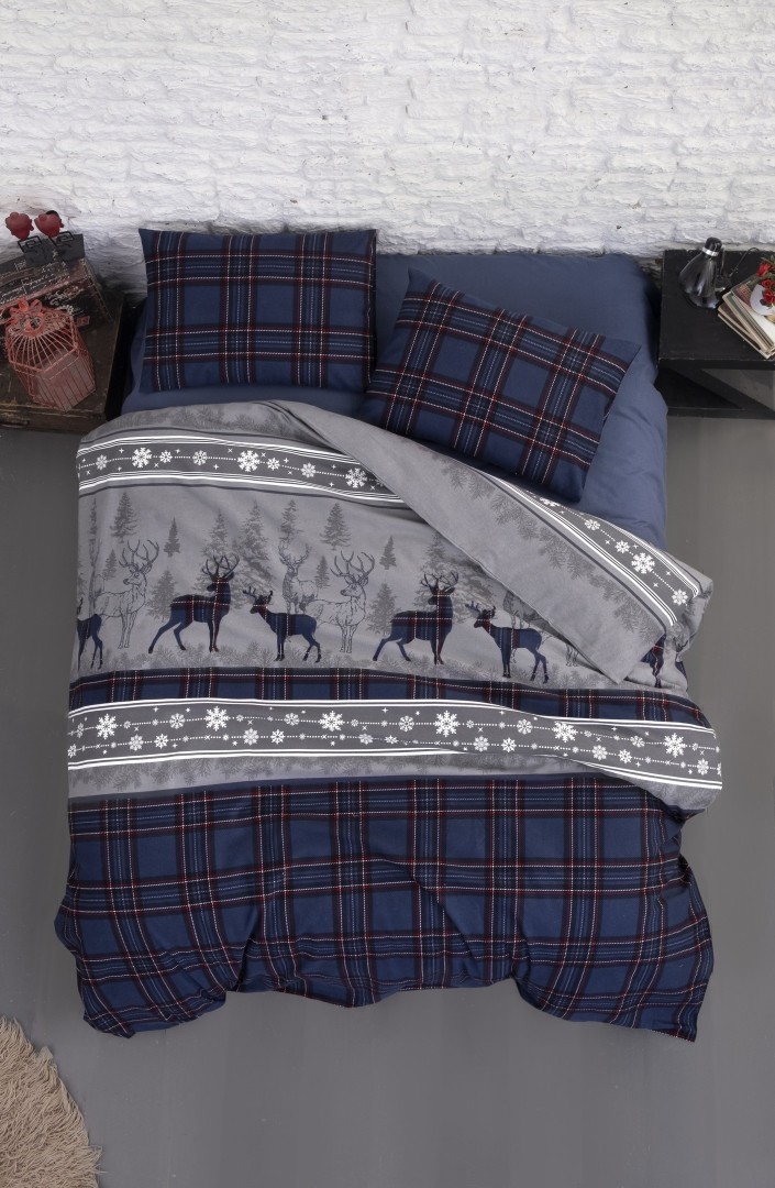 

Комплект теплого постельного белья евро Flannel от First Choice Happines Navy Blue 200х220 см (FLN-43)