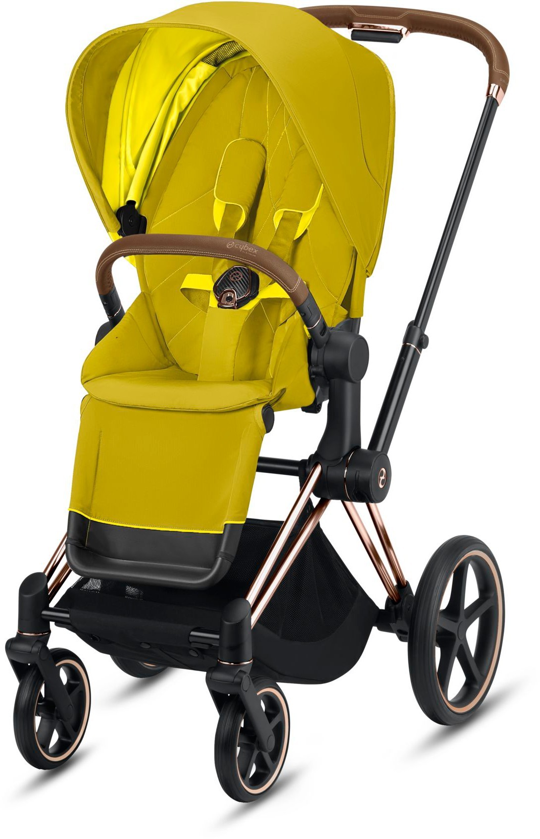 

Прогулочная коляска Cybex e-Priam Mustard Yellow шасси Rose Gold