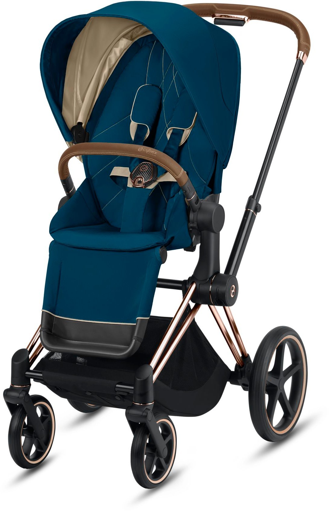 

Прогулочная коляска Cybex e-Priam Mountain Blue шасси Rose Gold