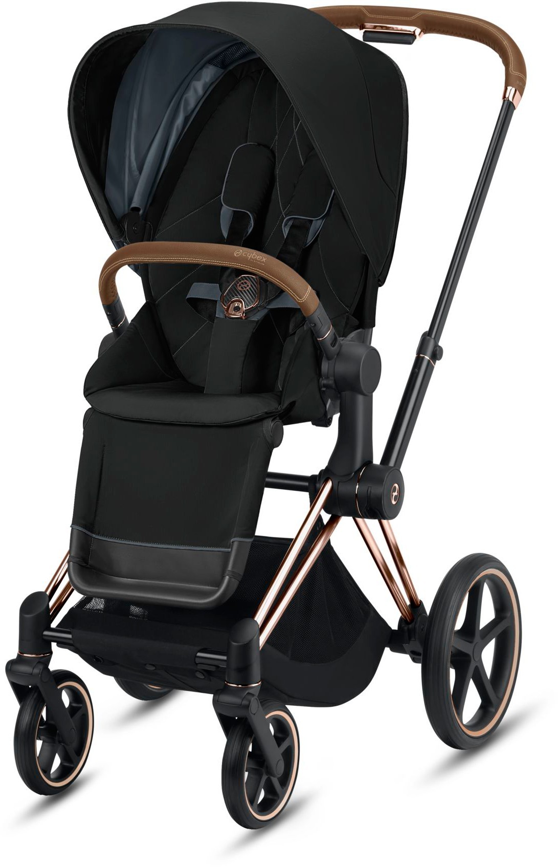 

Прогулочная коляска Cybex e-Priam Deep Black шасси Rose Gold