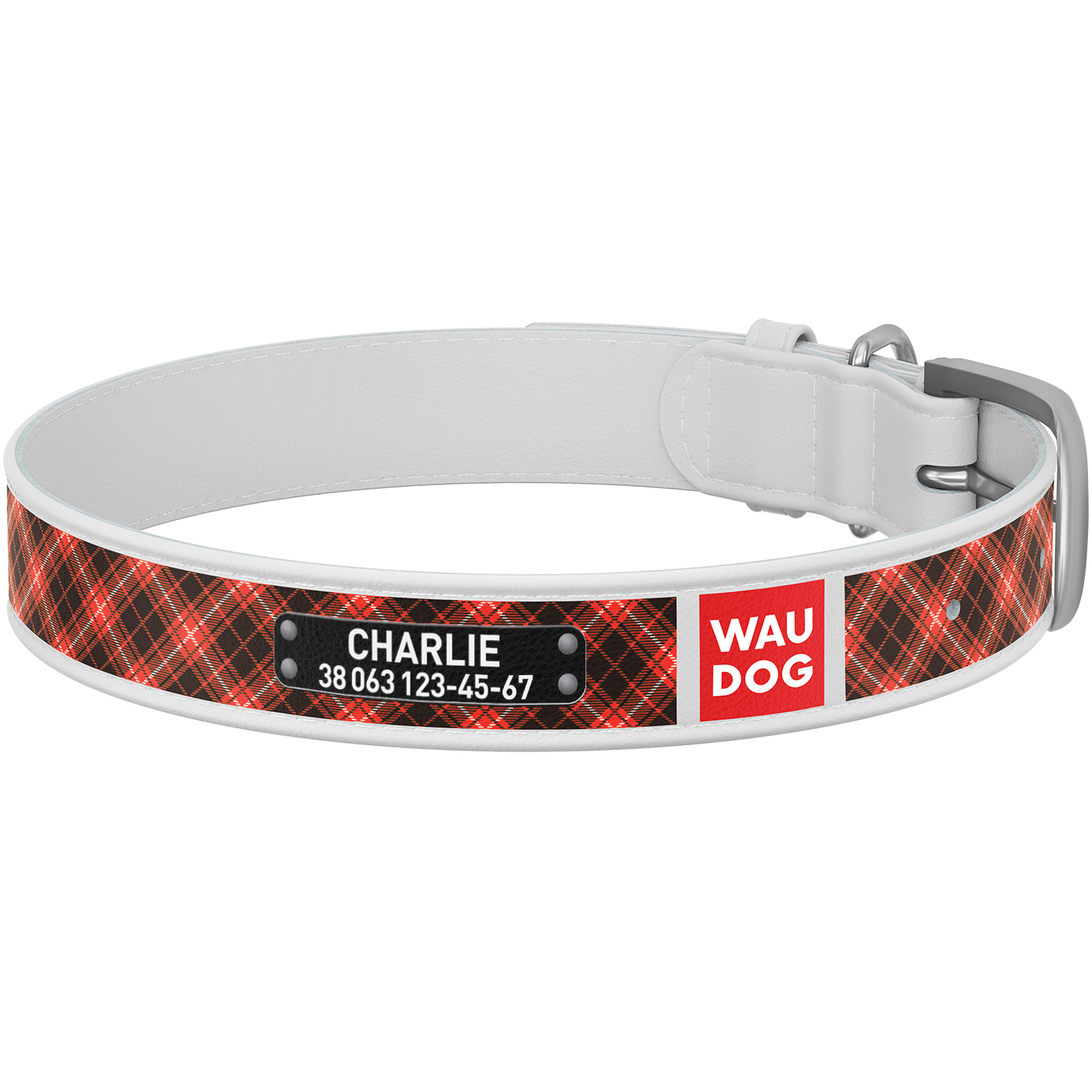 

Кожаный ошейник для собак WAUDOG Design с рисунком "Шотландка", металлическая пряжка Белый 44-58 см 35 мм (0035-0098-15)