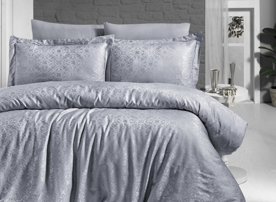 

Однотонное жаккардовое постельное белье First Choice Lamone gri евро m015668