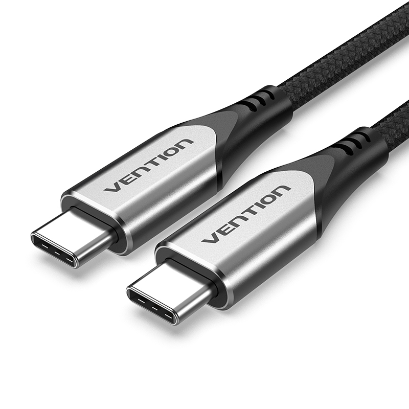 

Кабель Type-C-Type-C 3.1 Vention TPE Nylon Thunderbolt 3 4K 60Hz PD 60W 3A 5Gbps nickel-plated 1.5m Grey