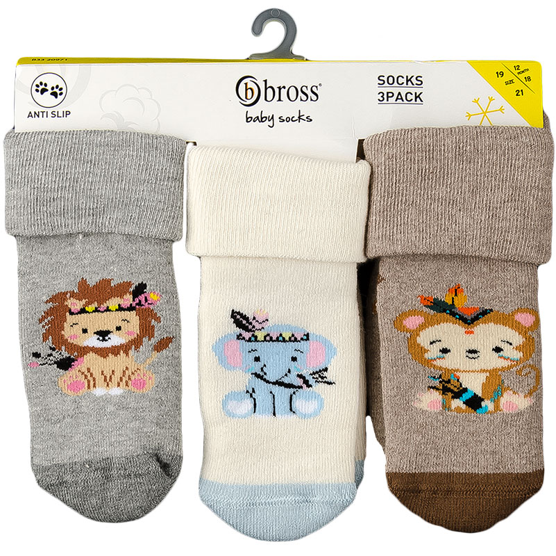 

Носочки теплые махровые для мальчика (3 пары на пластине) BROSS 260103557 12 - 18m (стопа 12 - 13) см серый, молочный