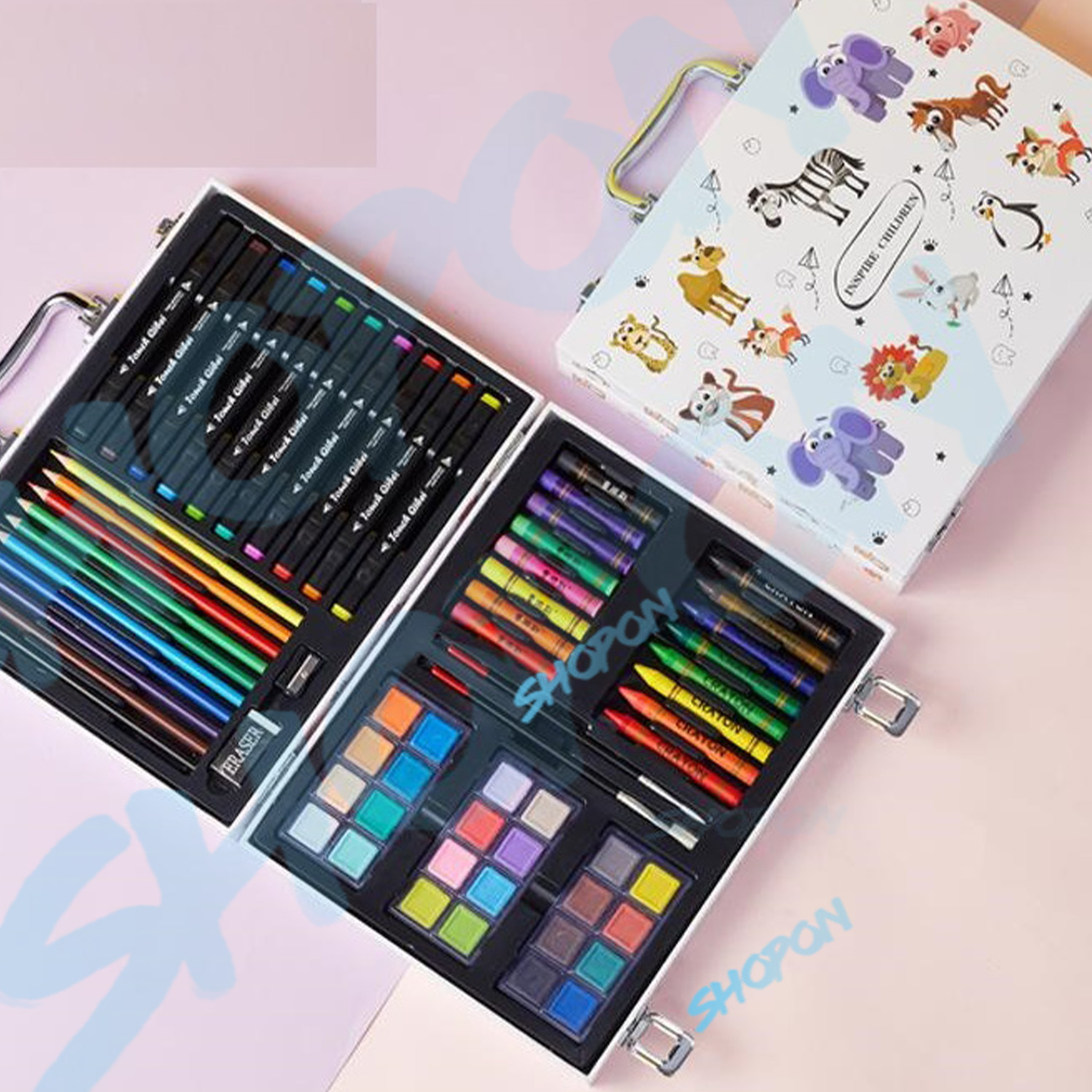 

Набор для рисования кейс чемодан для творчества 65 предметов, со скетч маркерами ar. JK-4394