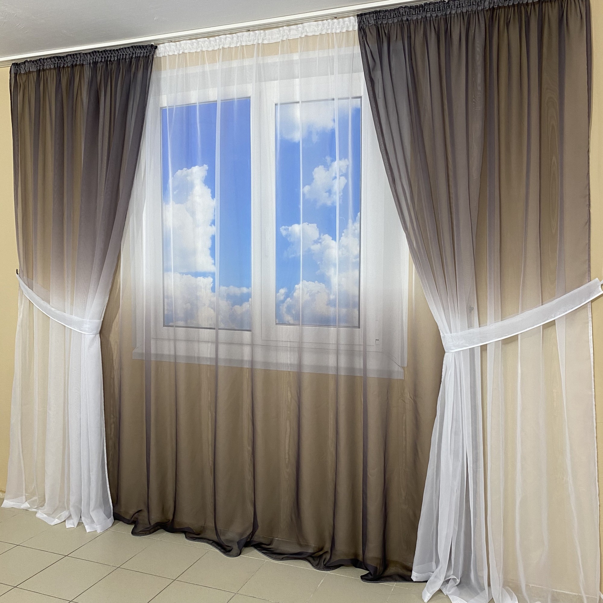 

Готовая тюль TG Home Амбре шифон №423 серая