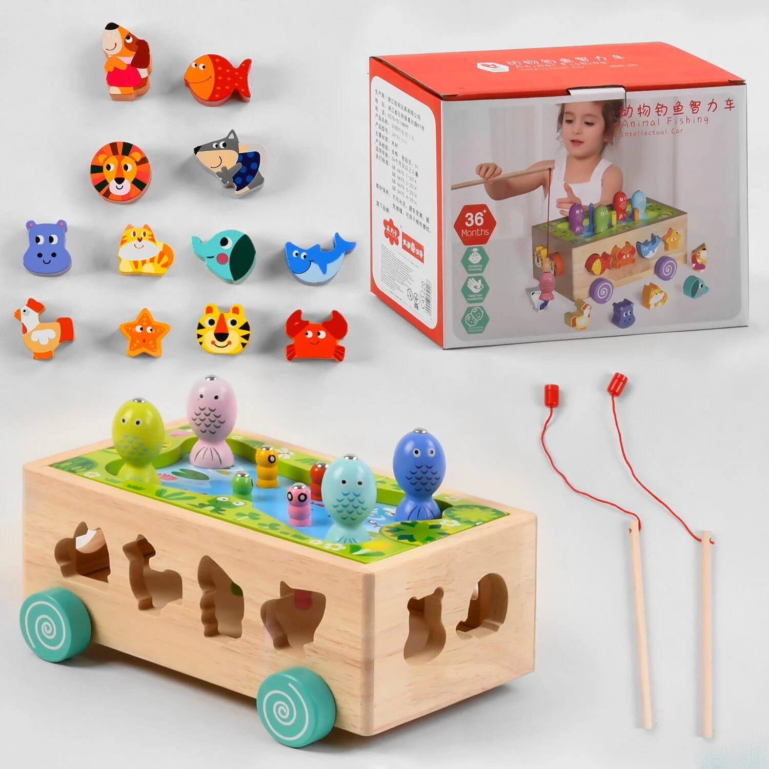 

Деревянная игра Wooden Toys Сортер на колесиках с магнитной рыбалкой (C 45220)