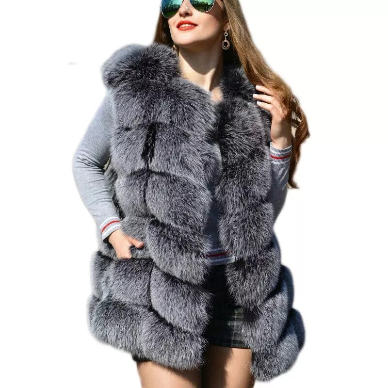 

Меховая жилетка ЭКО мех Fanpuguizhen Milanka 48 (2XL) Серебристый с чёрным