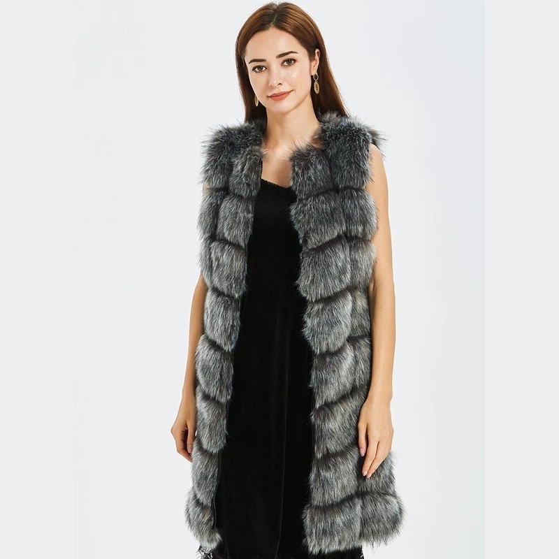 

Длинная меховая жилетка Fanpuguizhen Milanka 52 (4XL) Серебристый с чёрным