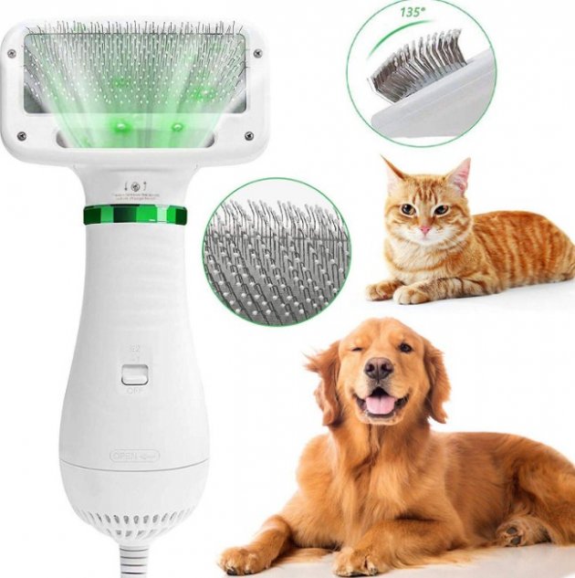 

Щётка-фен для шерсти собак и кошек 2в1 PET Grooming Dryer WN-10 портативный массажёр расчёска для груминга животных Белый