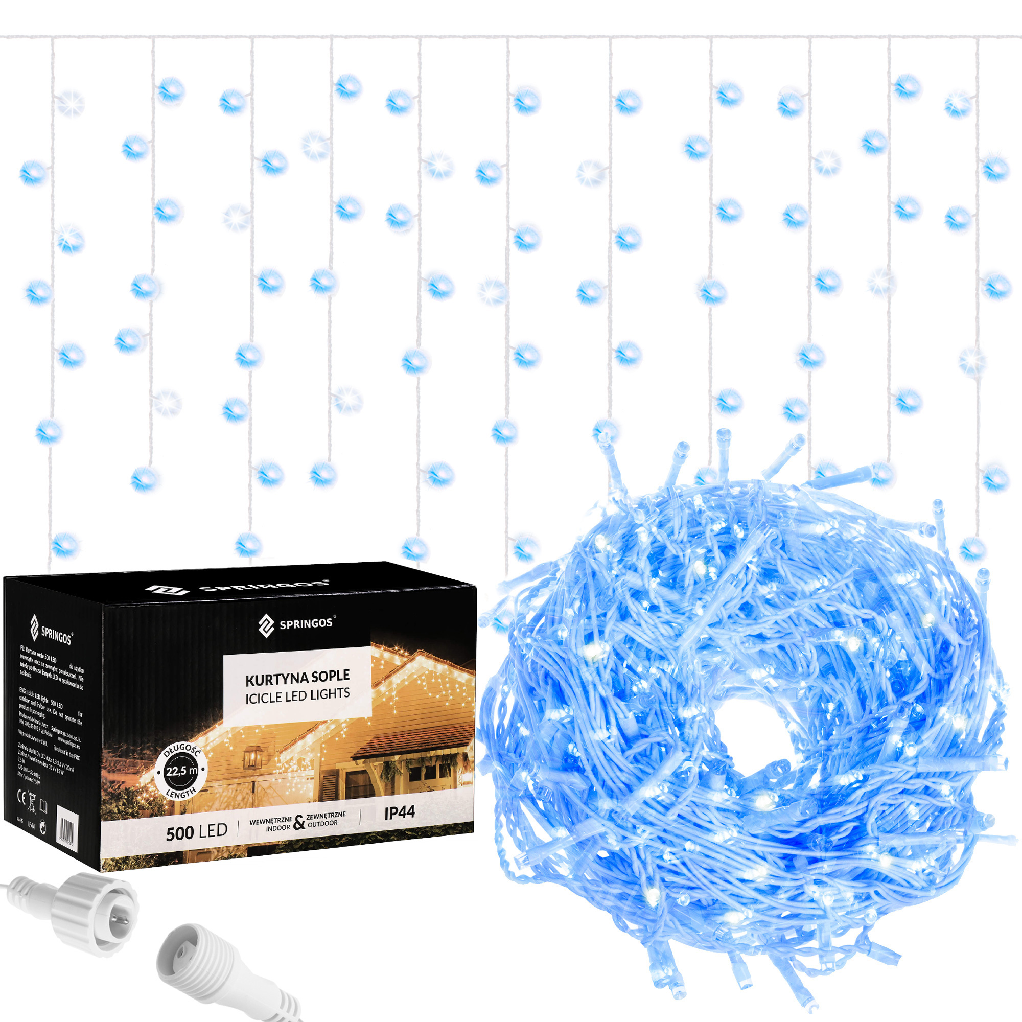 

Гирлянда бахрома уличная (наружная) Springos 20 м 500 LED + Flash CL0518 Blue
