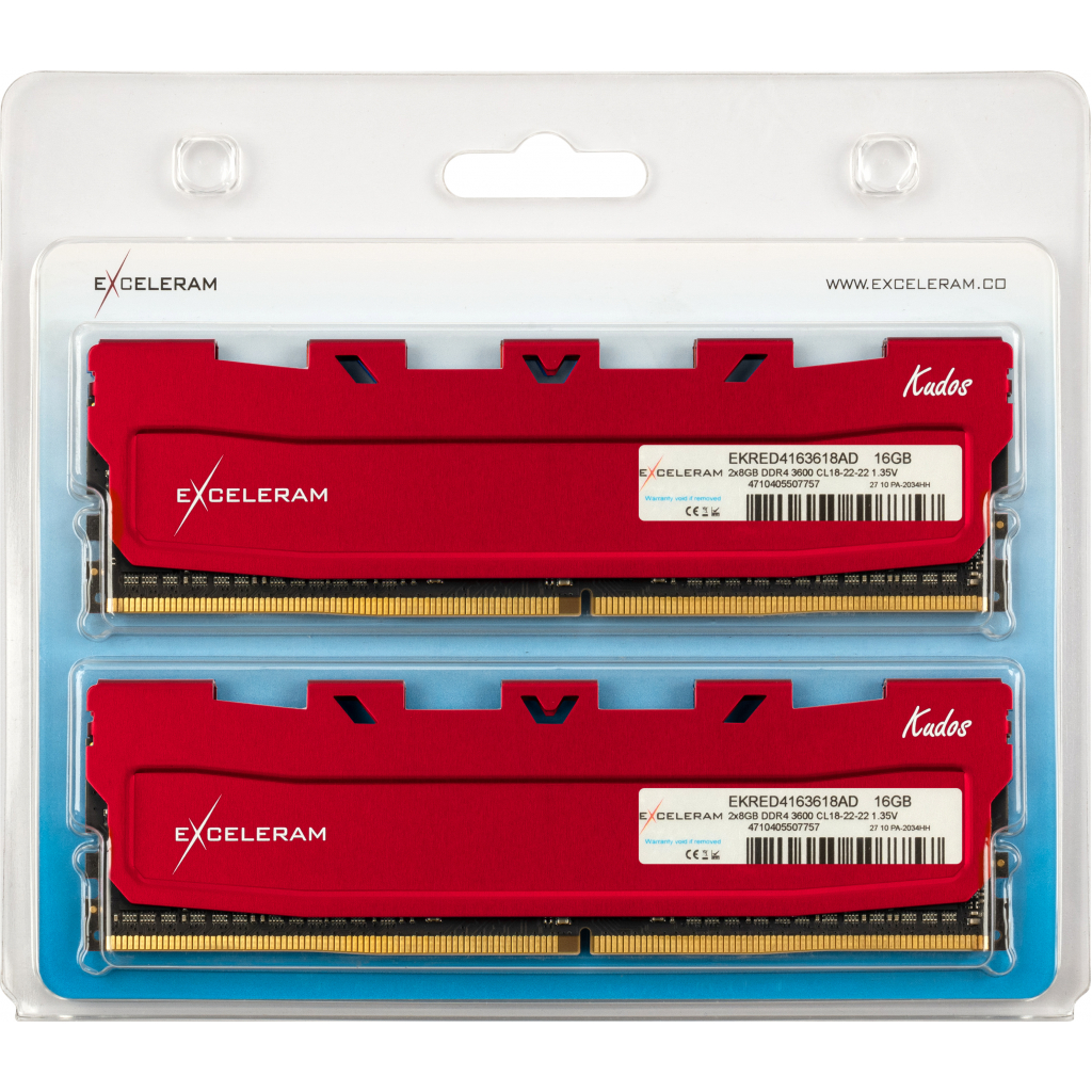 

Модуль памяти для компьютера DDR4 16GB (2x8GB) 3200 MHz Kudos Red eXceleram (EKRED4163216AD)