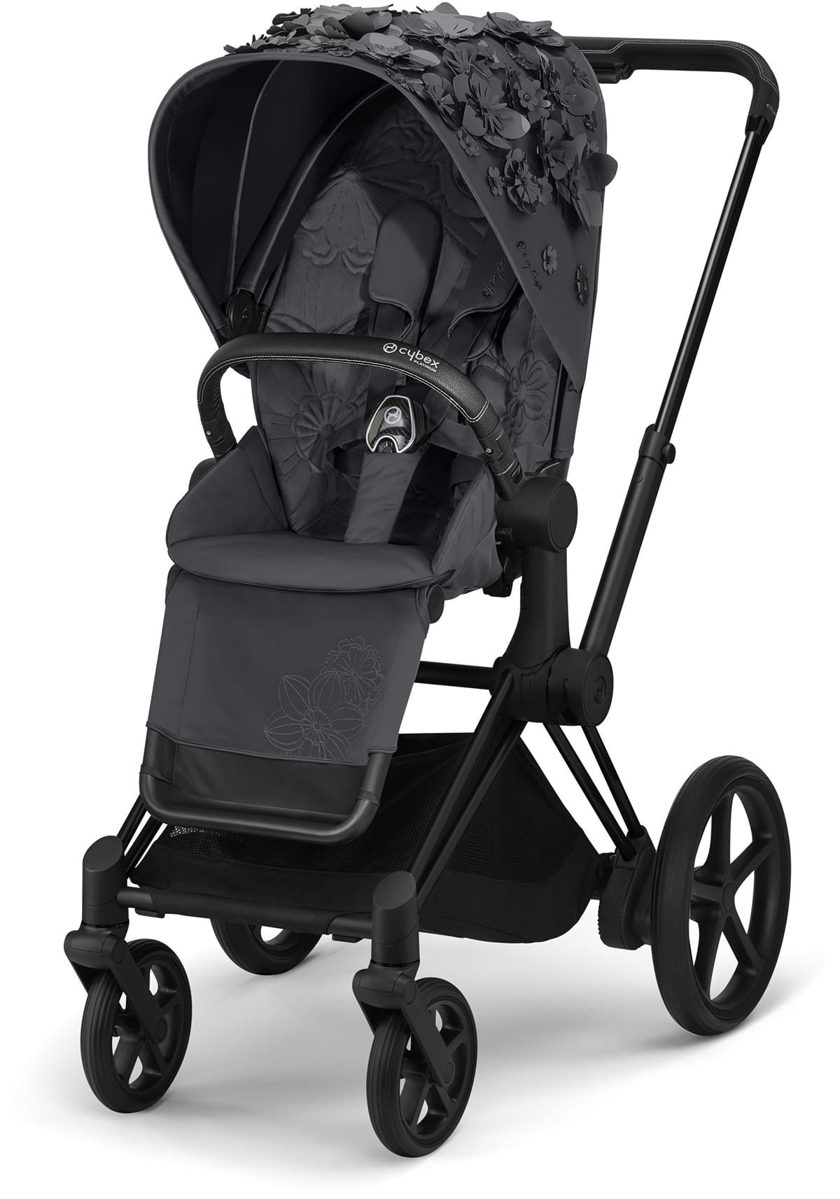 

Прогулочная коляска Cybex e-Priam Fashion Edition Simply Flowers dark grey шасси Matt Black