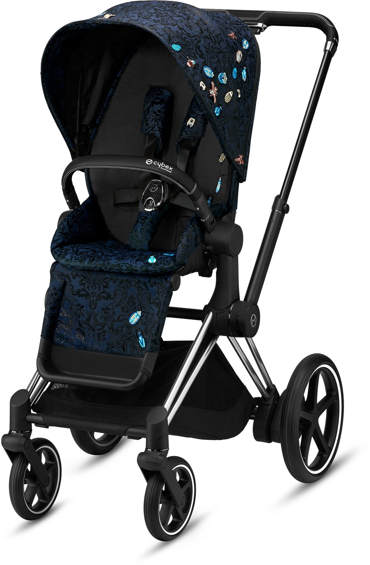 

Прогулочная коляска Cybex e-Priam Fashion Edition Jewels of Nature dark blue шасси Chrome Black
