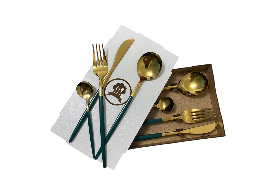 

Набор столовых приборов Kitchen на 4 персоны Золотистый с зеленым