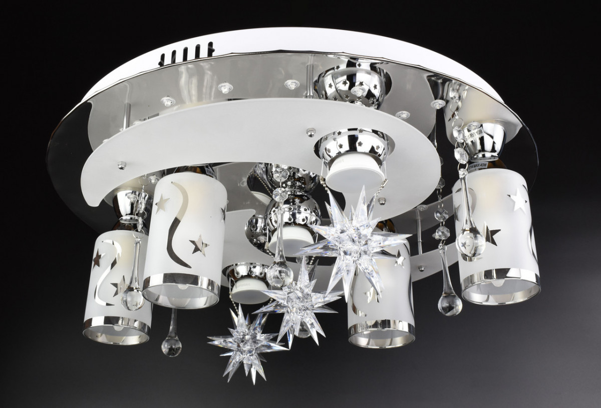 

Люстра Sunnysky потолочная Космос с цветной Led подсветкой и авто отключением с пультом Хром 17х50х50 см YR-5242/4+3-YV