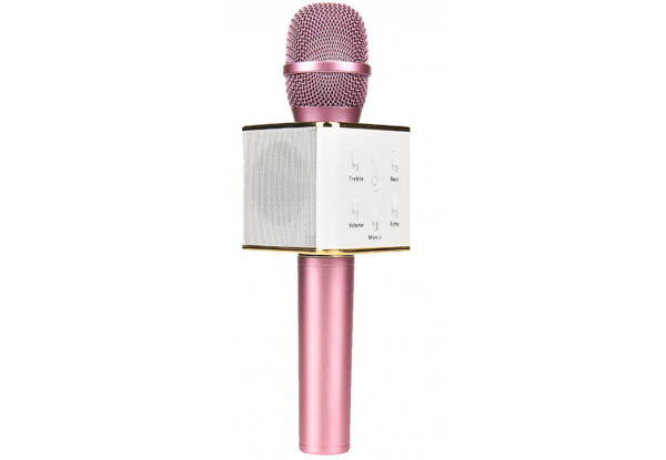 

Микрофон Q7 аккумулятор 25см USB Bluetooth в футляре 2в1 розовый