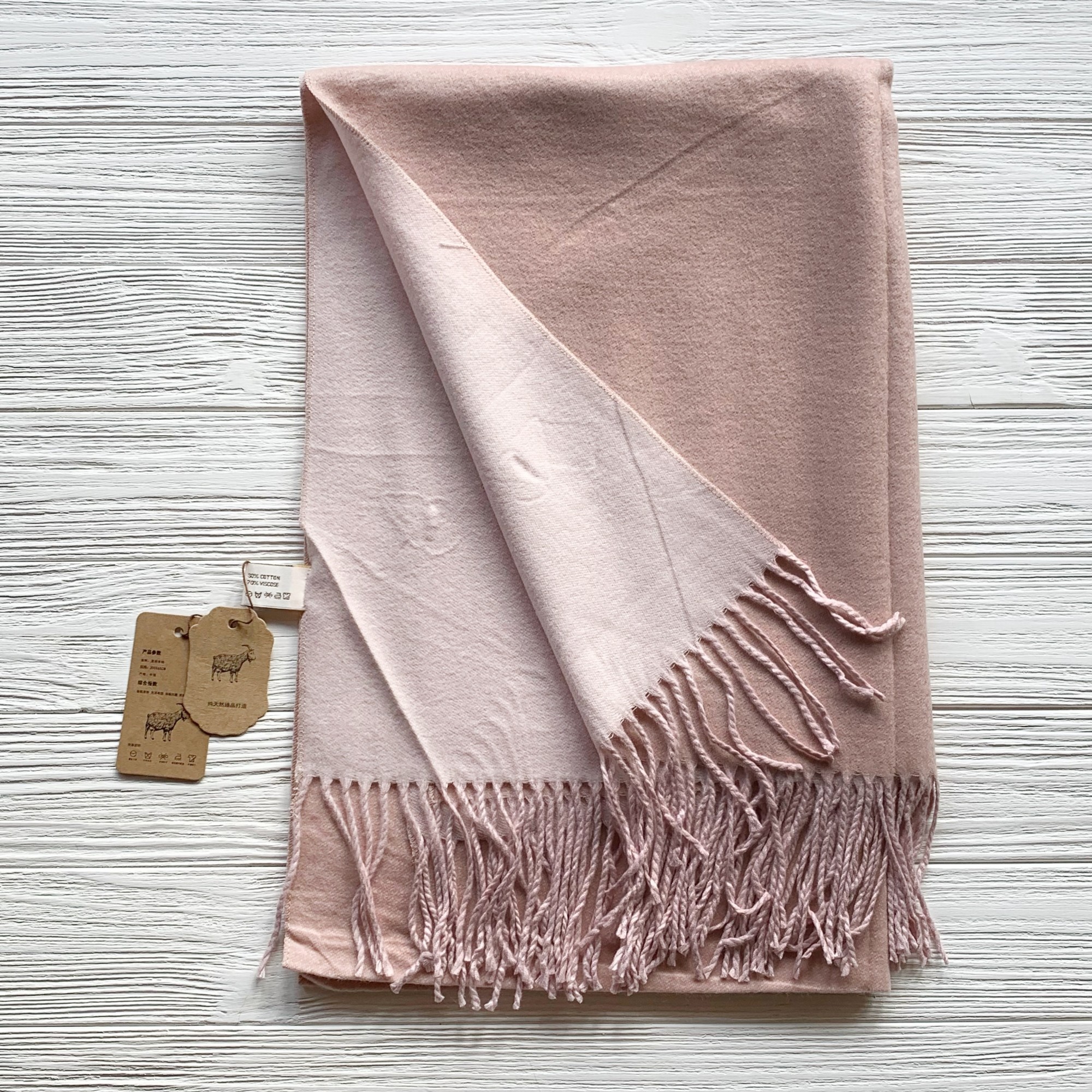 

Двусторонний кашемировый женский шарф однотонный Blended Cashmere 70 см на 210 см розовый 100587