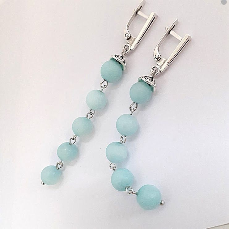 

Серьги Hand Made с натуральными камнями голубого амазонита