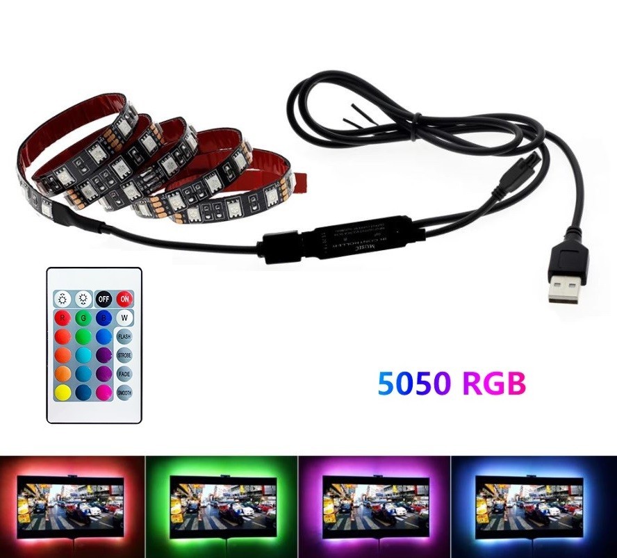 

Лента светодиодная RGB 5050 для подсветки телевизора и картин с пультом от USB 2 метра