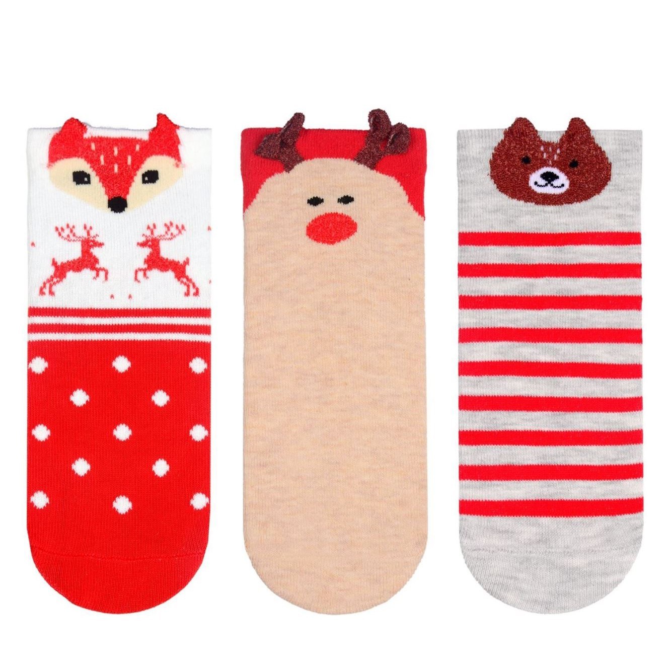 

Набор носки детские BROSS высокие Новогодние с рисунками животных 34-36 9-11 лет Красные Серые Бежевые 3 пары