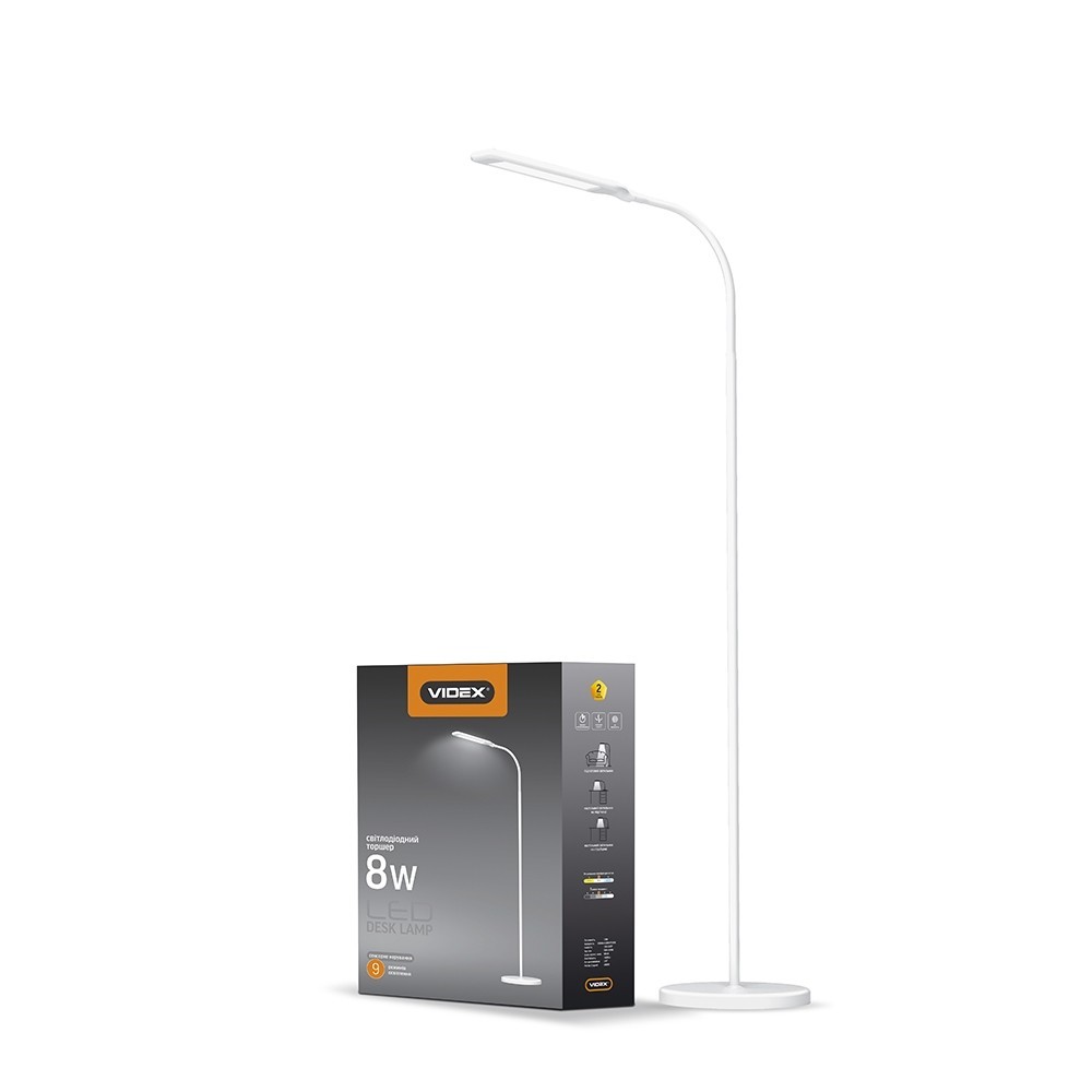 

LED торшер білий VIDEX TF0702W 8W 3000-5500K