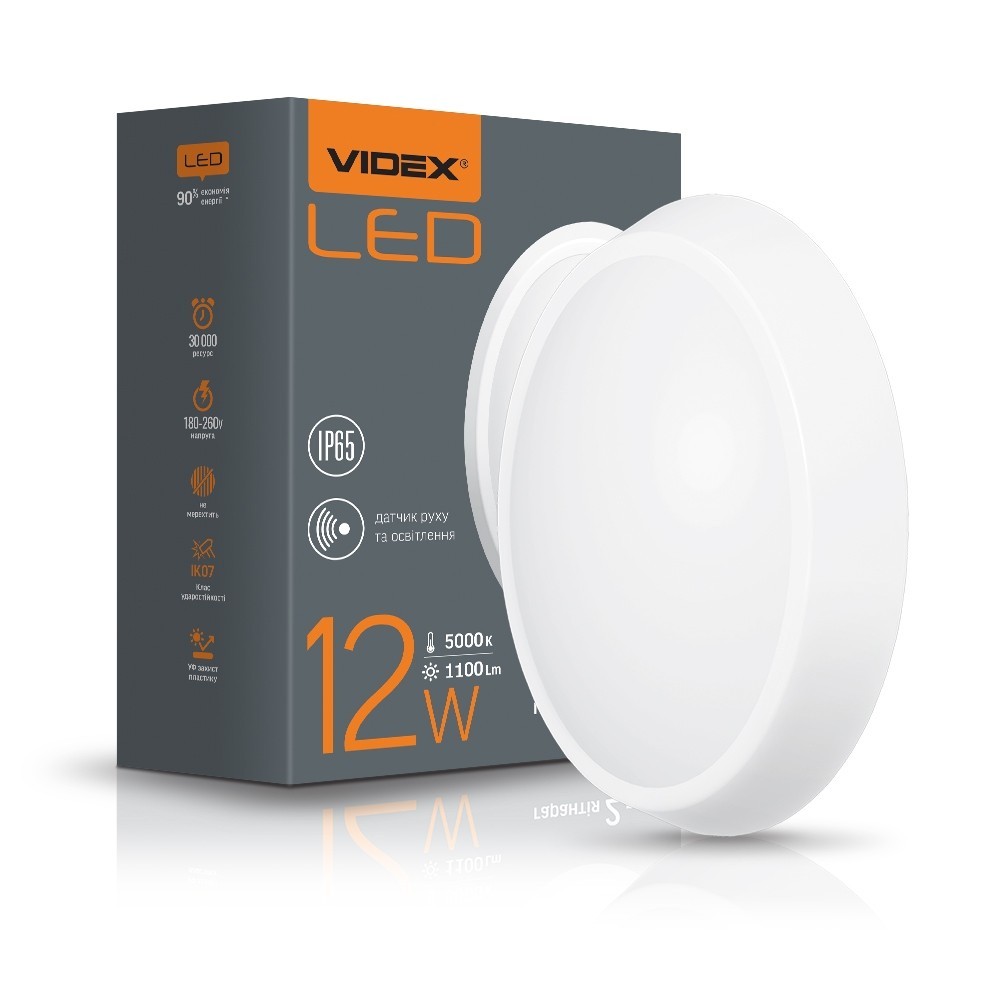 

LED світильник IP65 овальний VIDEX 12W 5000K білий сенсорний