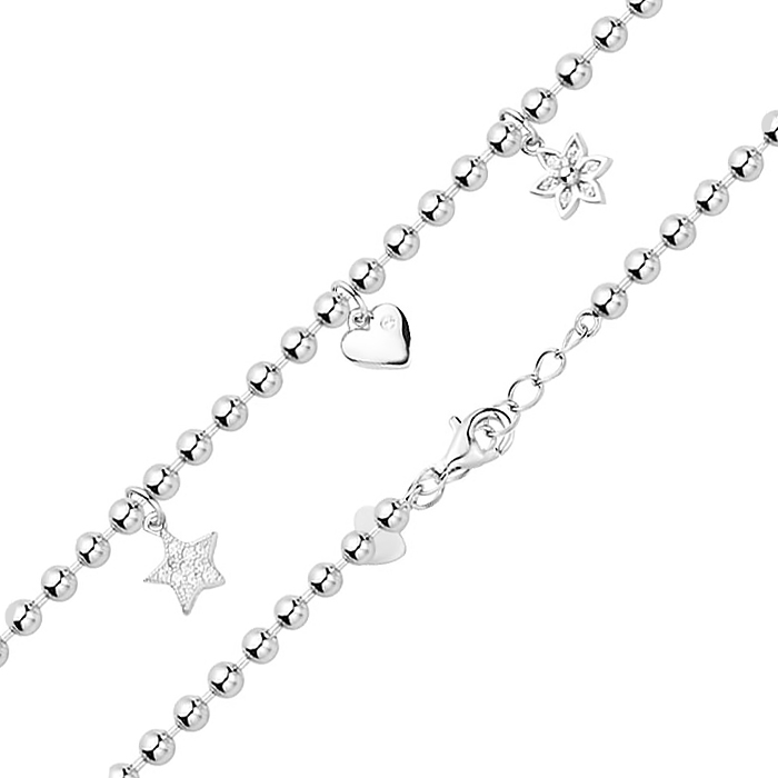 

Серебряный браслет с сердечком, звездой, цветком и цирконием 000130362 17 размера