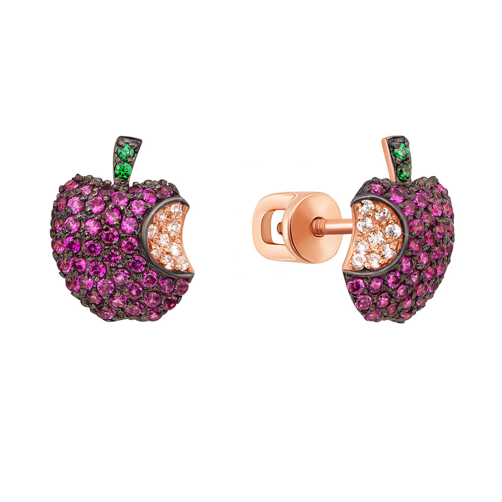 

Золотые серьги-пуссеты Яблоко в комбинированном цвете с фианитами микс в стиле Эппл 000130557